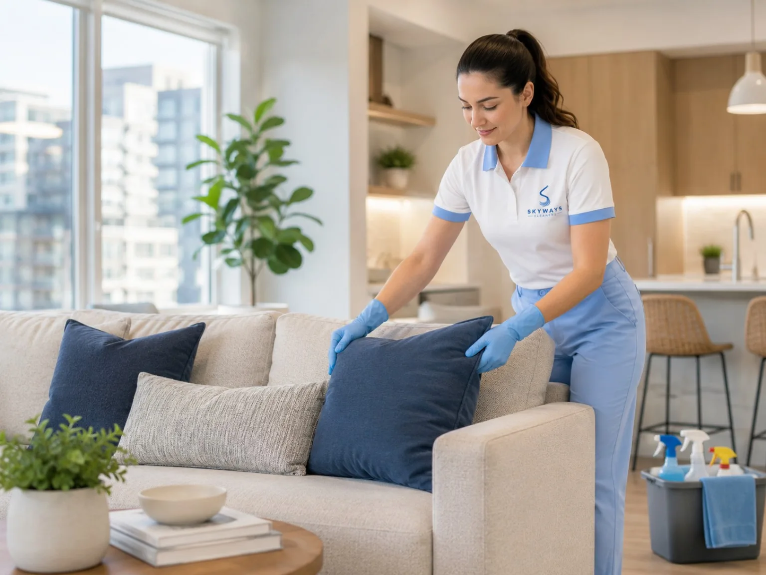 Skyways Cleaners professional finishing a residential cleaning service in Calgary
